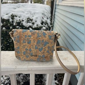 OBag Small Purse Crossbody Bag. Made in Italy. Blue Floral cork Overlay.